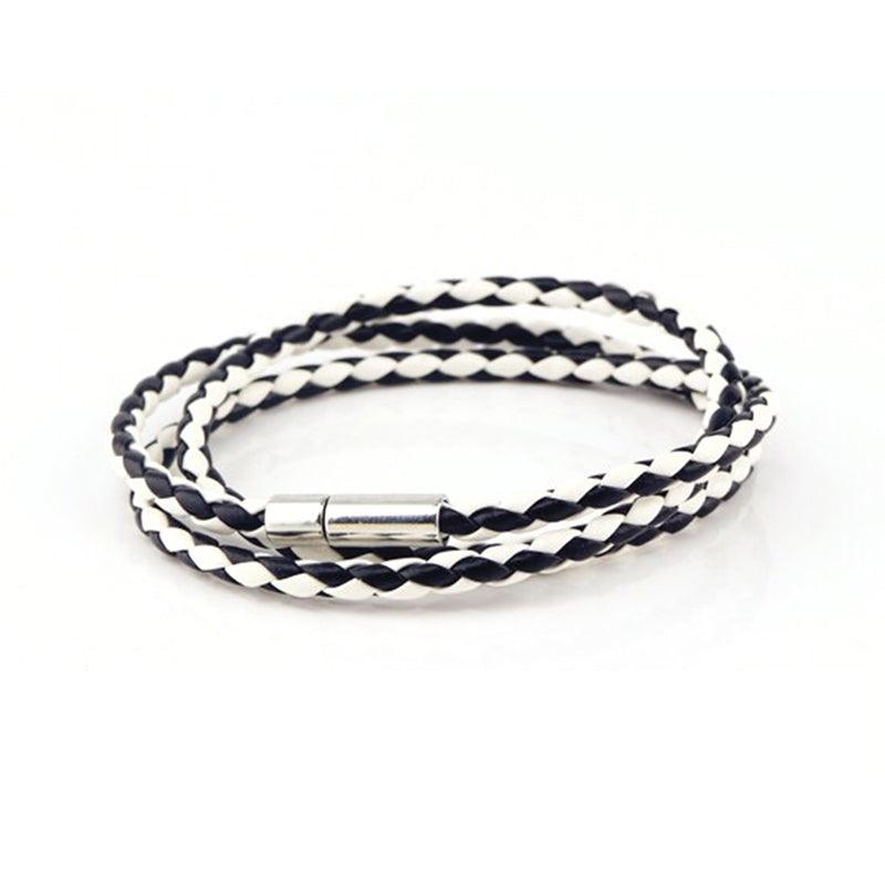 1Pc New Fashion Men Women Three Laps Pu Leather Bracelet Wristband Bangle Punk - Black
