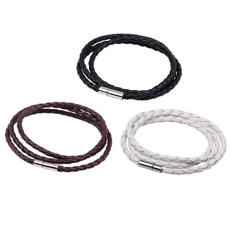 1Pc New Fashion Men Women Three Laps Pu Leather Bracelet Wristband Bangle Punk - White