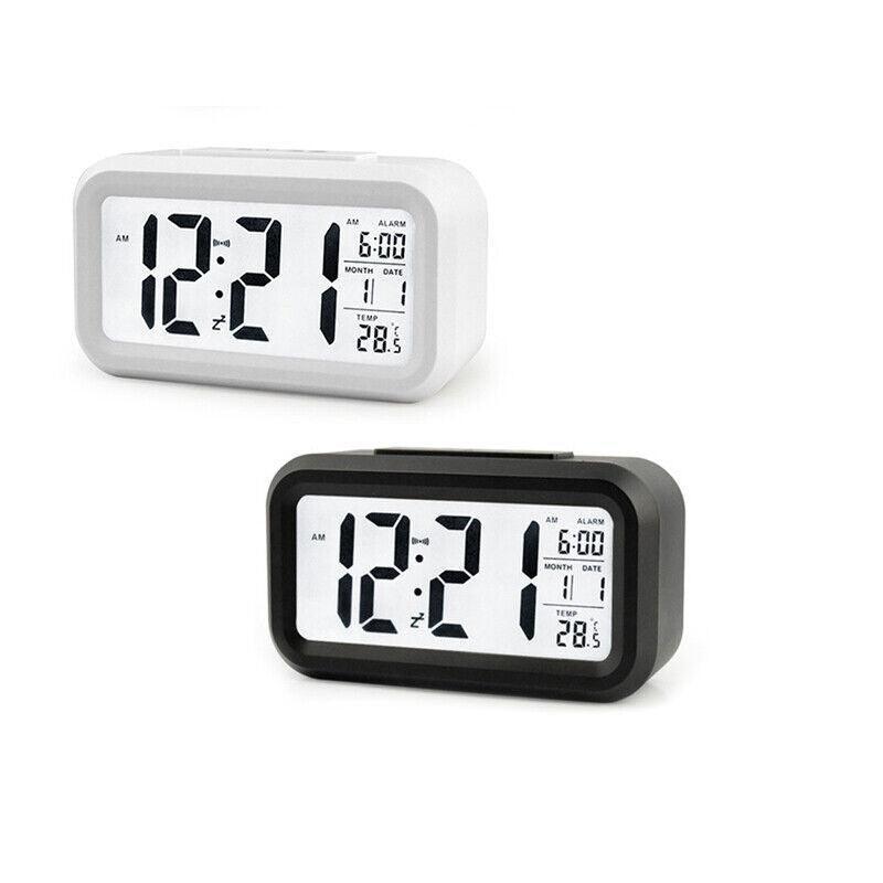 Digital Bedside Led Snooze Alarm Clock Time Temperature Day/Night Desktop Clock - White