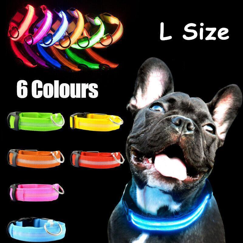 L Size USB Rechargeable LED Dog Collar Nylon Glow Flashing Light Up Neck Strap - Red