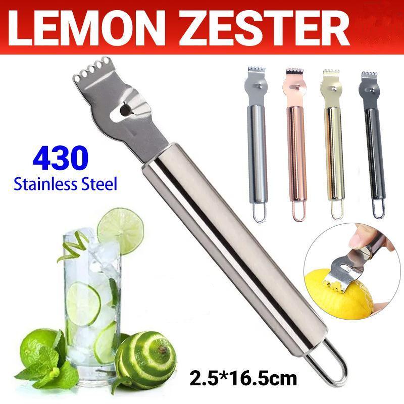 Lemon Zester Grater Knife Tool Stainless Steel with Channel Garnish Citrus Lime - Rose Gold