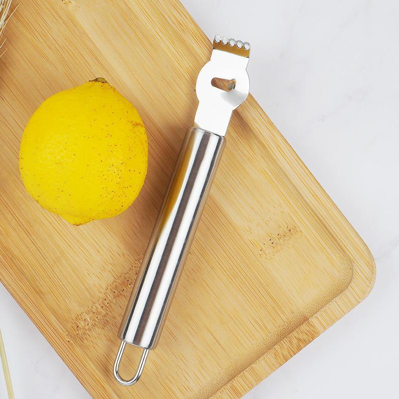 Lemon Zester Grater Knife Tool Stainless Steel with Channel Garnish Citrus Lime - Silver