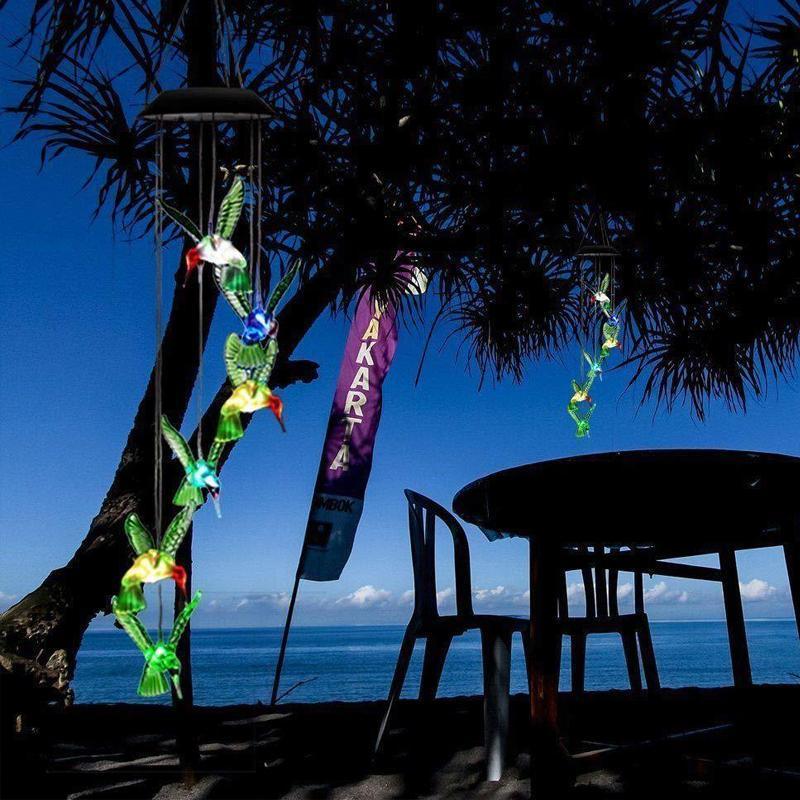 Wind Chimes Solar Powered Led Lights Changing Hanging Garden Yard Outdoor Decor - Dragonfly