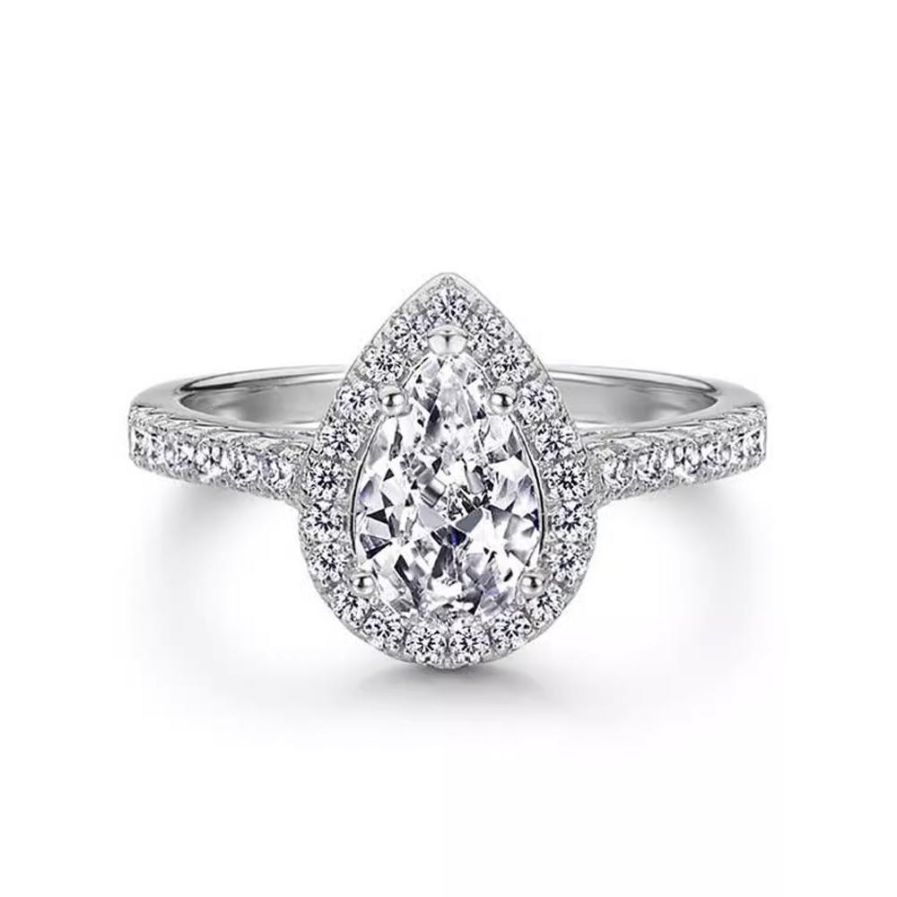 Sparkling Pear Shaped Zircon Cluster Ring Pear Shape Engagement Women Gift - 6