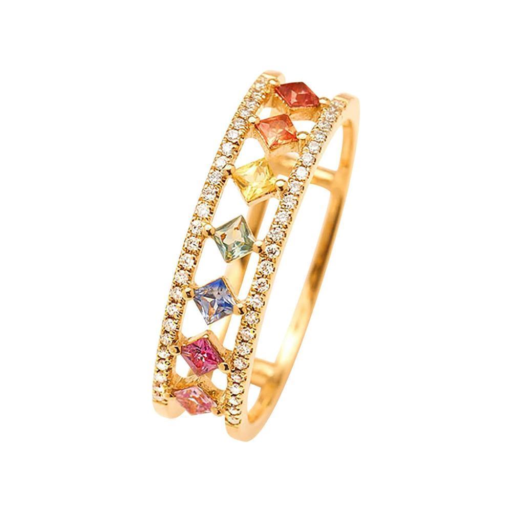 Rainbow Gold Ring Women Fashion Colorful Band Jewelry Gift 6-10 Sizes Ring - 6
