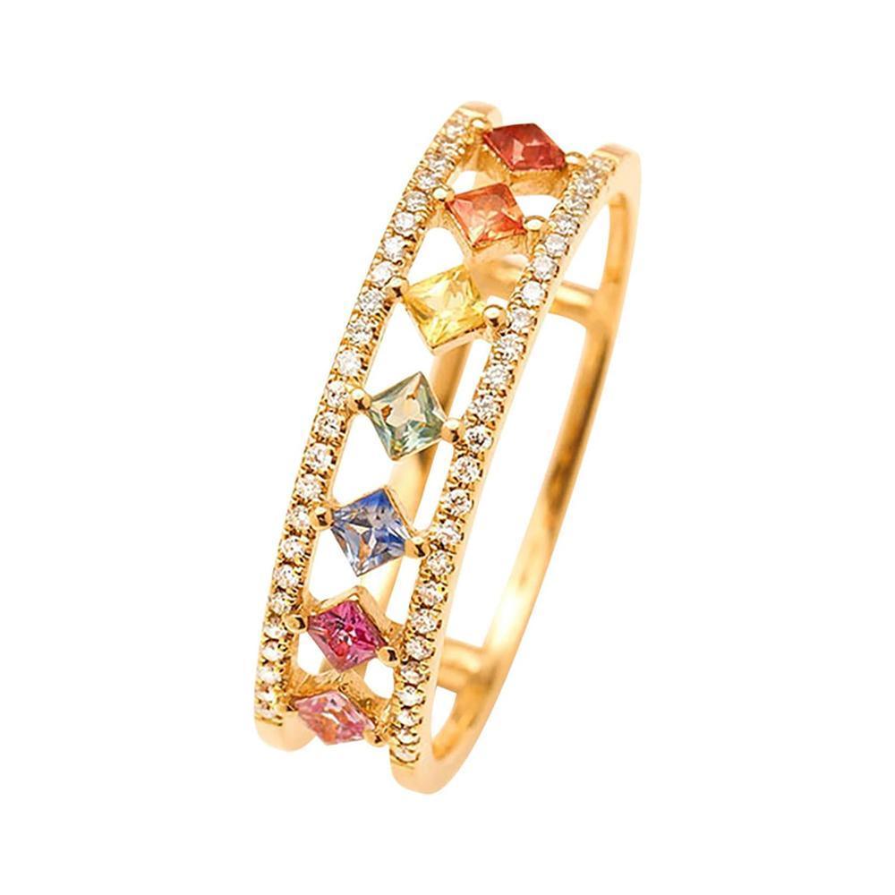 Rainbow Gold Ring Women Fashion Colorful Band Jewelry Gift 6-10 Sizes Ring - 6