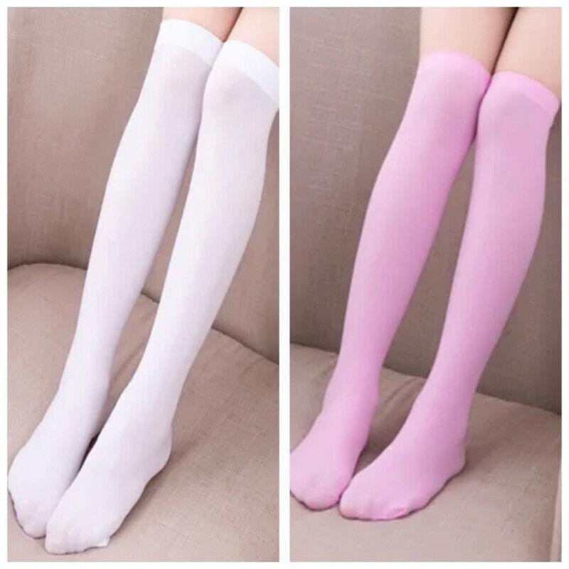 Womens Girls Long Socks Over Knee Thigh High Stockings Hosiery Tights Pantyhose - White