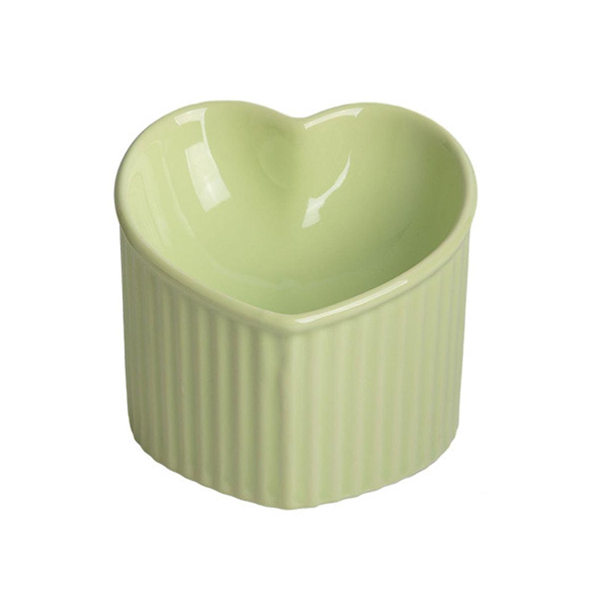 Love Shape Slanted Cat Bowl Ceramic Pet Bowl for Cats Food Water Feeding Dish - Dark Green