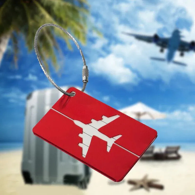 Luggage Tag Aluminum Travel Baggage Suitcase Identity Address Name Label Cards - Red