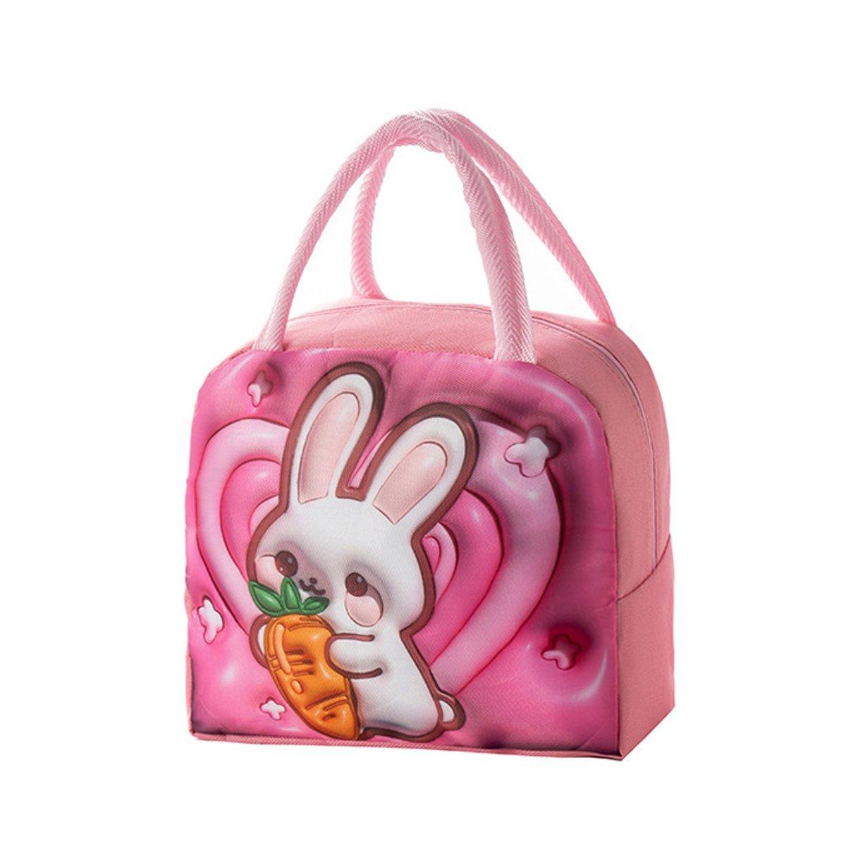 Cute 3D Cartoon Insulated Lunch Bag Oxford Fabric Bento Tote for School Use - Pink Rainbow Unicorn