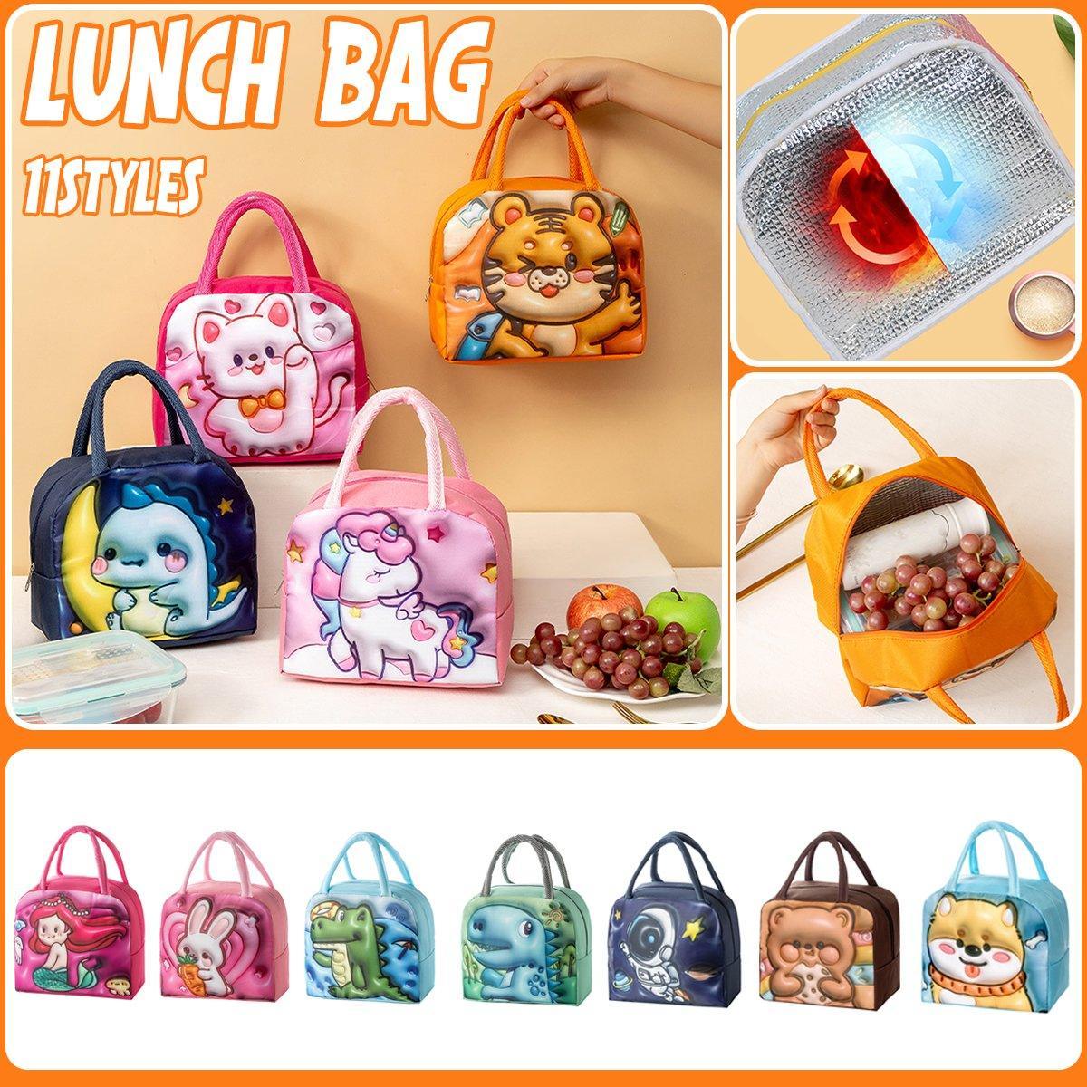 Cute 3D Cartoon Insulated Lunch Bag Oxford Fabric Bento Tote for School Use - Blue Puppy
