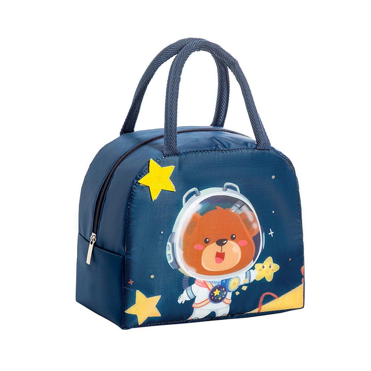 3D Bento Lunch Bag Cartoon Handbag Insulated Food Box Bag for Students LunchTote - Navy Blue Space Bear