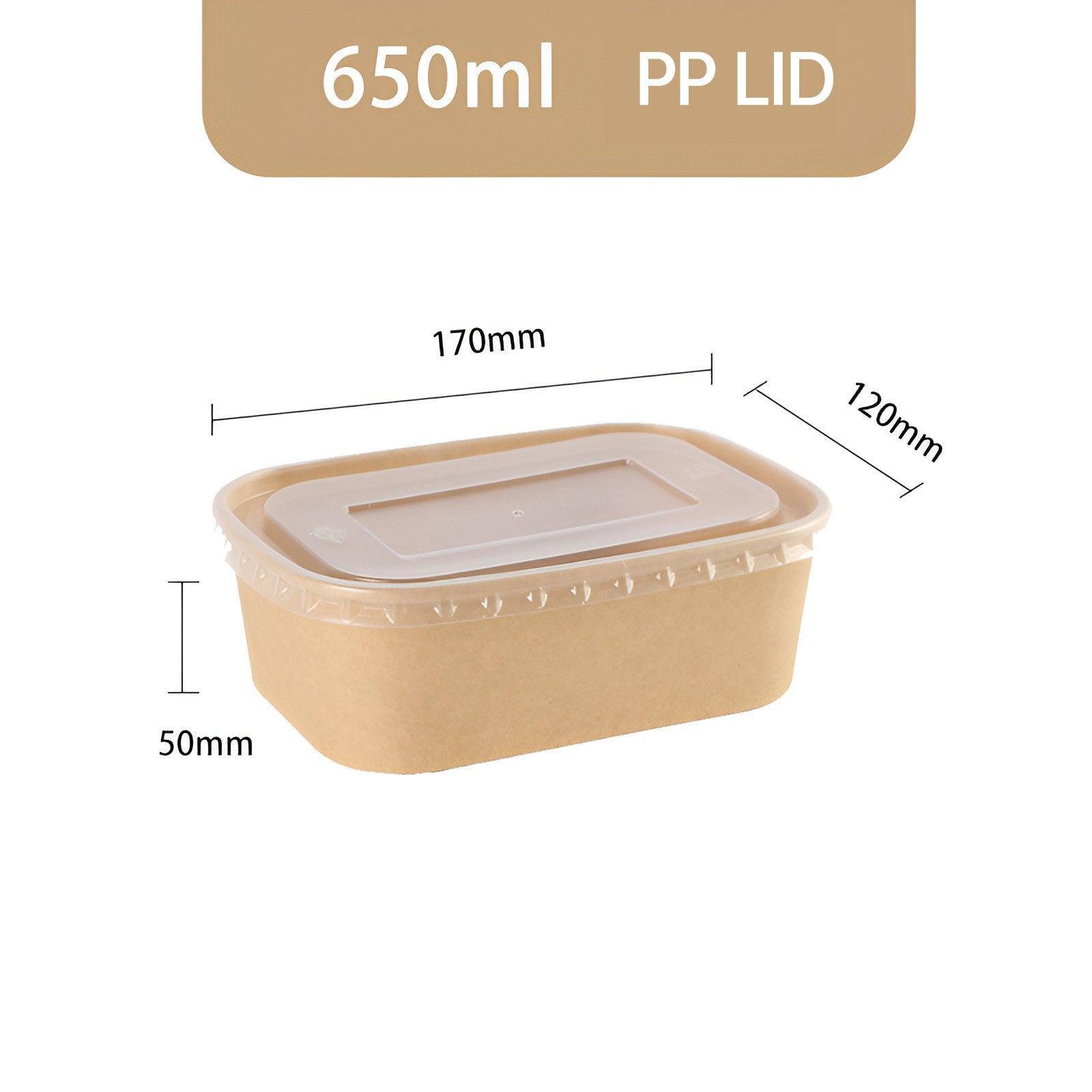 50pcs Eco Friendly Kraft Paper Food Containers Lunch Boxes for Picnic Takeout - 650ml