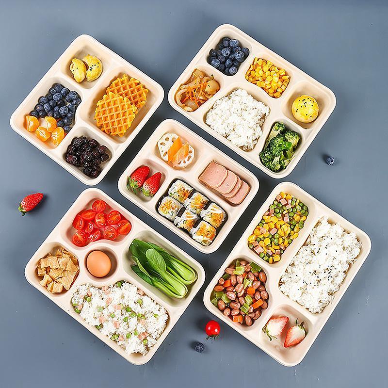25/50pcs Biodegradable Lunch Box Microwaveable Tray with Compartment Paper Lid - 800ml-50pcs