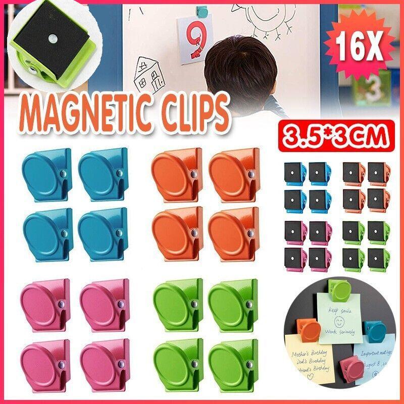 16 Magnetic Clips Fridge Strong Magnet Metal Clamp Note Photo Hanger Holder Hook