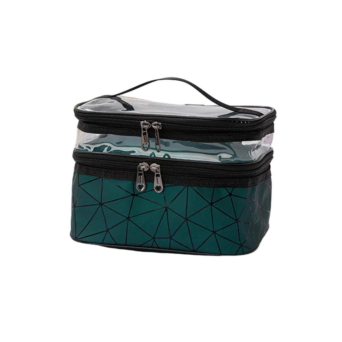 Portable Double-Layer Large Capacity Waterproof Cosmetic Bag Travel Toiletry Bag - Blue