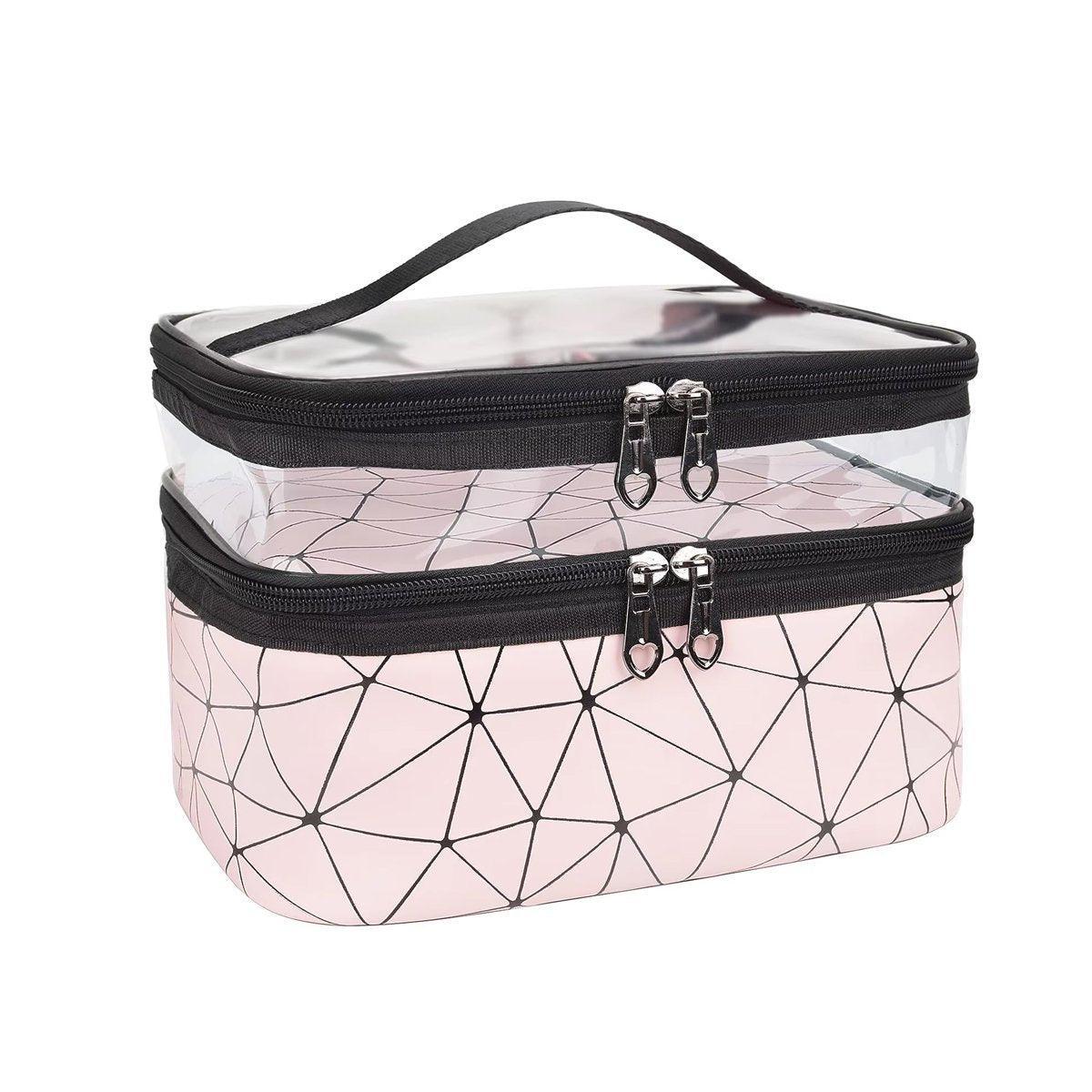 Portable Double-Layer Large Capacity Waterproof Cosmetic Bag Travel Toiletry Bag - Silver