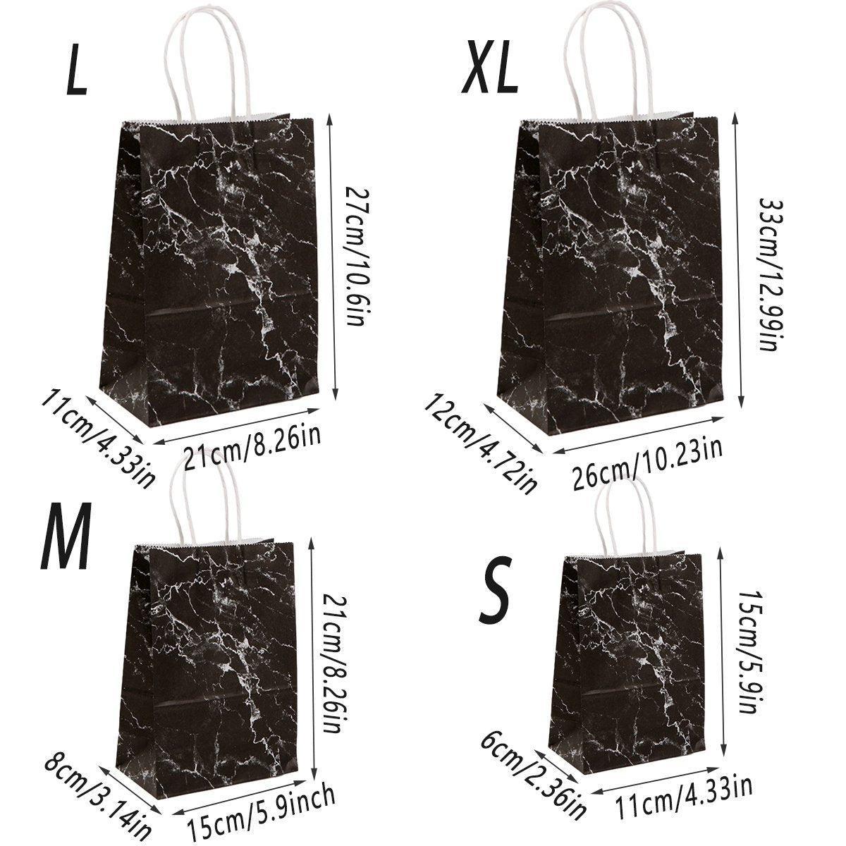 25PCS Marble Series Shopping Paper Bag Luxury Handbag Party Favor Gift Bags Set - Black Gold-L