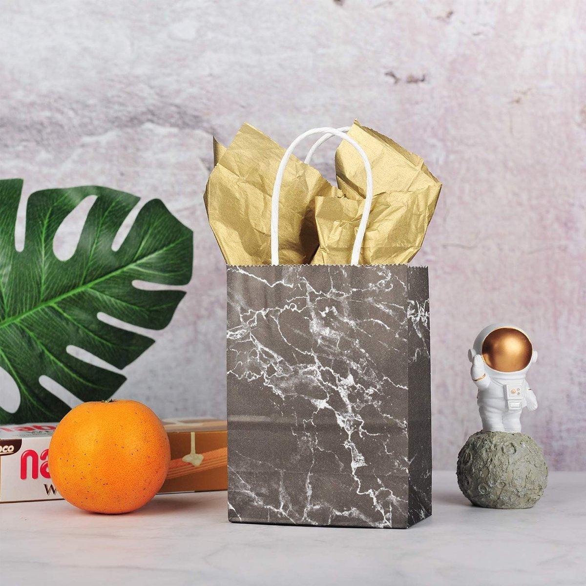 25PCS Marble Series Shopping Paper Bag Luxury Handbag Party Favor Gift Bags Set - Black Gold-L