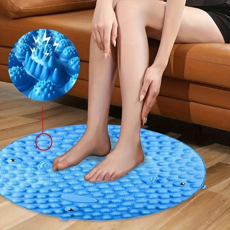 37/55cm Soft Silicone Circular Foot Mat with Textured Surface - Blue-37cm