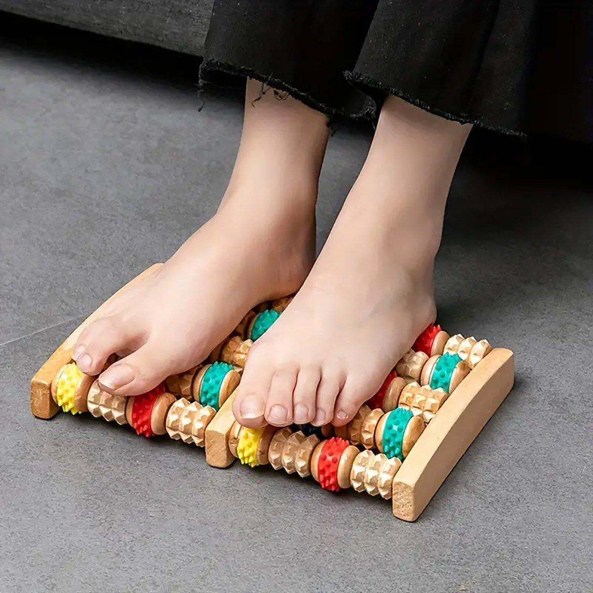 Six-Row Wooden Foot Roller Massager Colourful Relaxation Tool for Foot Relief