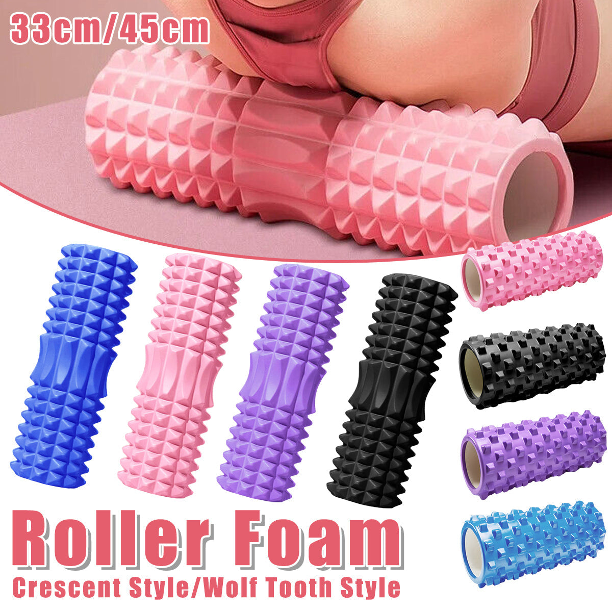High Density EVA Foam Roller Yoga Massage Stick for Fitness - Crescent Style Purple-33cm