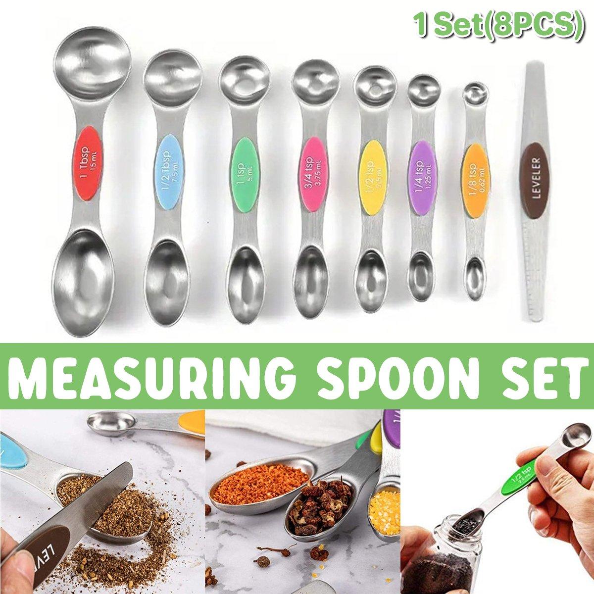 8pcs Stainless Steel Dual Head Measuring Spoon Set Kitchen Baking Cooking Tools