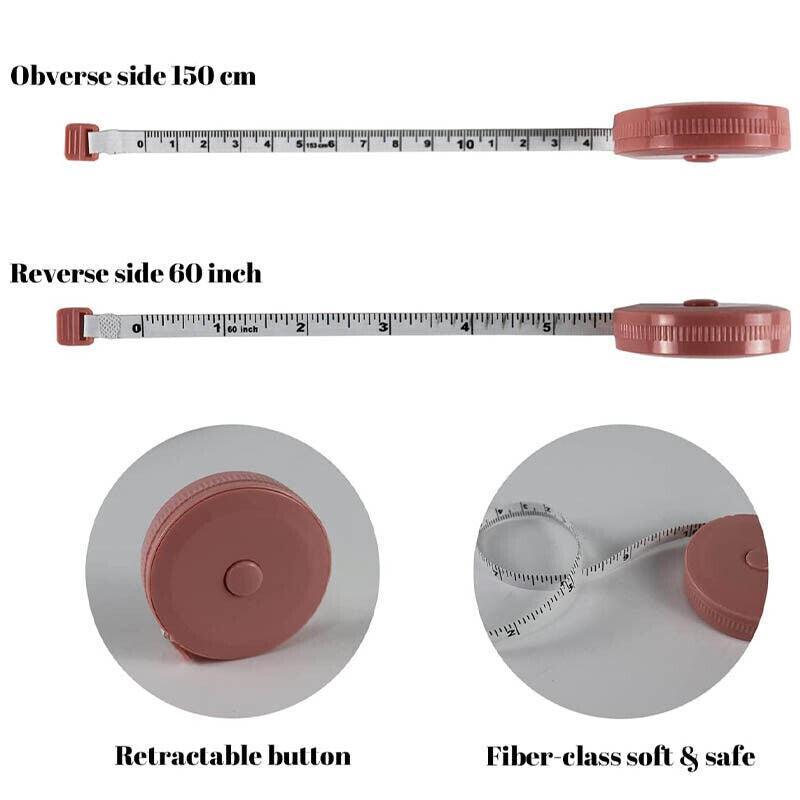 Retractable Tailor Tape Measure 150cm Soft Body Measuring Sewing Ruler - Pink