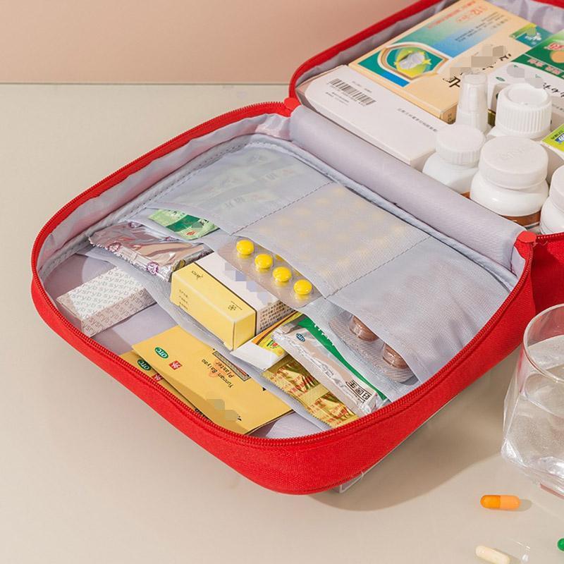 Set of 3 Portable Travel Medical Bags Organiser for Home Emergency Storage Use - Red