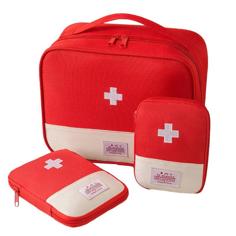 Set of 3 Portable Travel Medical Bags Organiser for Home Emergency Storage Use - Red