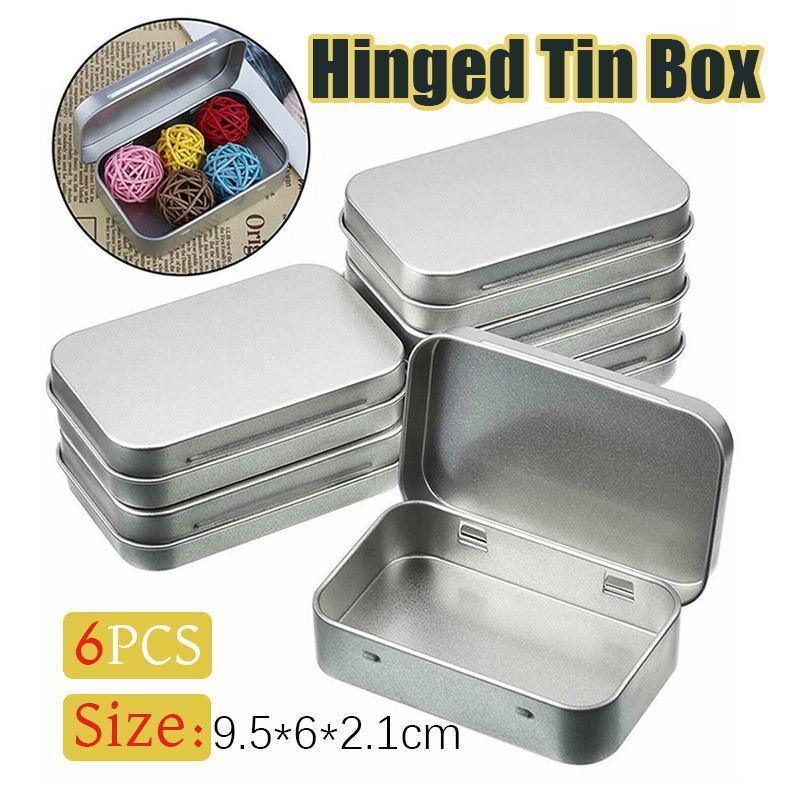 Small Metal Storage Tin Box with Lid 6PCS Portable Hinged Container for Travel Home