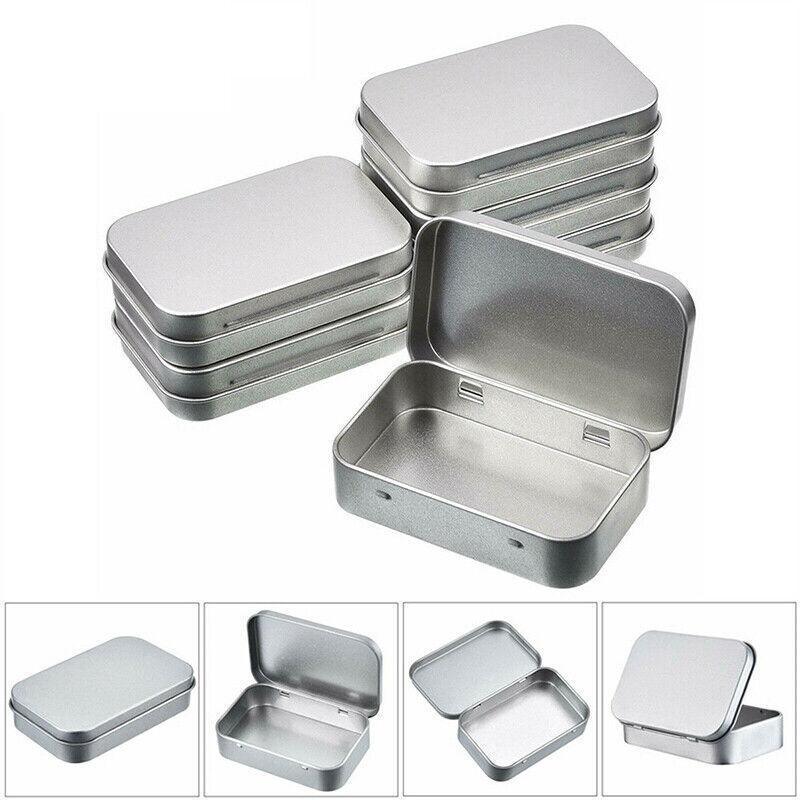 Small Metal Storage Tin Box with Lid 6PCS Portable Hinged Container for Travel Home