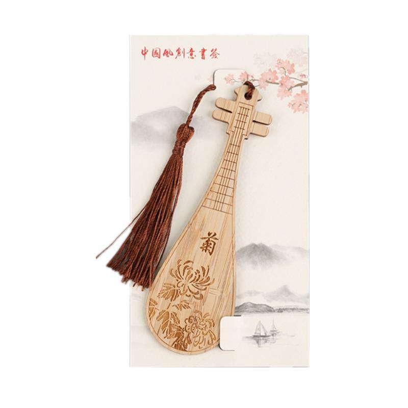 Chinese Style Bass Book Folder Book Clip Bamboo Bookmark Guitar Bookmark Lable - Pipa - Lan