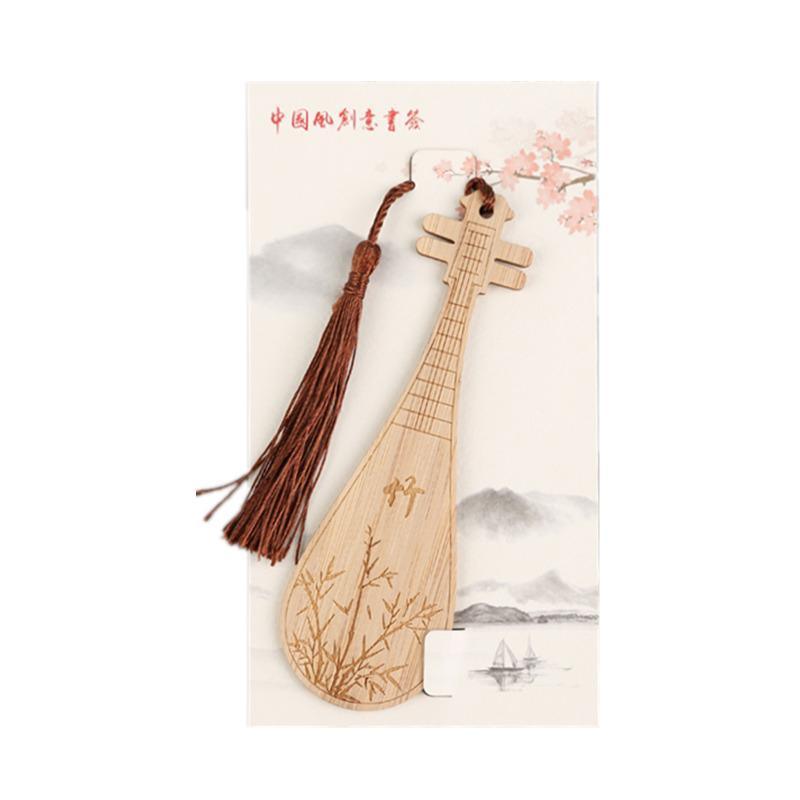 Chinese Style Bass Book Folder Book Clip Bamboo Bookmark Guitar Bookmark Lable - Pipa - Chrysanthemum
