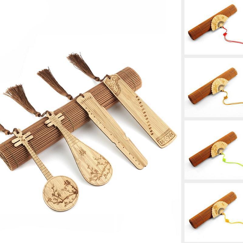 Chinese Style Bass Book Folder Book Clip Bamboo Bookmark Guitar Bookmark Lable - Ruan Pipa Bookmark - Chrysanthemum