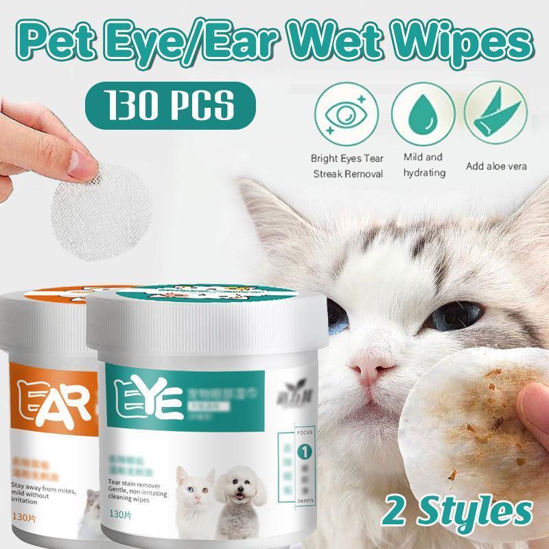 130pcs Wipes Wet Pet Eye/Ear Dog Cat Tear Stain Remover Cleaning Paper Wipes - Eye Wipes