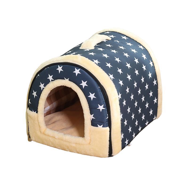 S Size Pet House Kennel Soft Igloo Beds Cave Cat Puppy Bed Warm Cushion Fold - Brown Dots