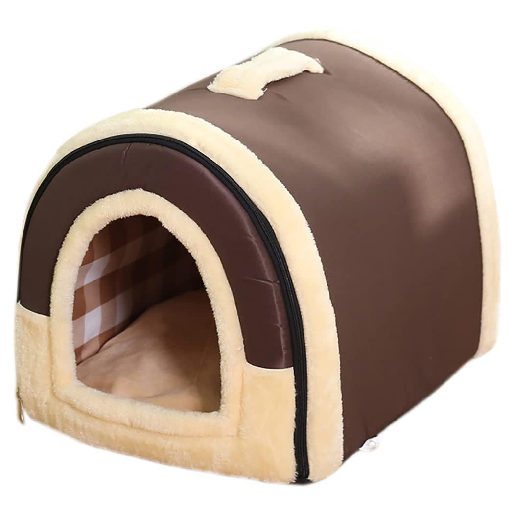 XL Size Pet House Kennel Soft Igloo Beds Cave Cat Puppy Bed Warm Cushion Fold - Brown Dots