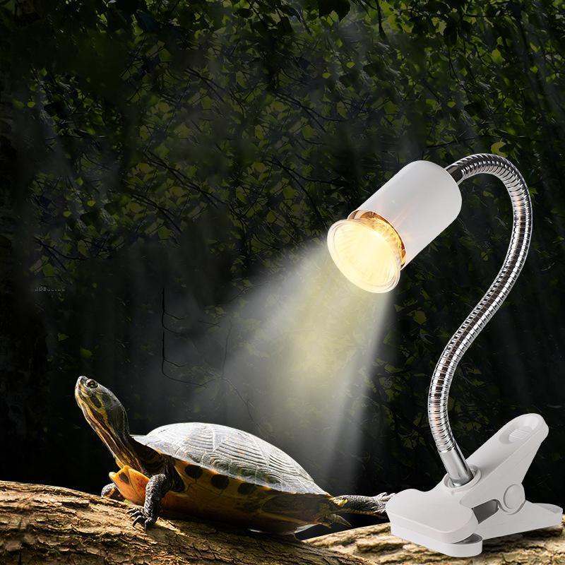 E27 Reptile Heat Lamp UVA UVB Turtle Lizard Heating Light with Clip - 50W Bulb + White Holder