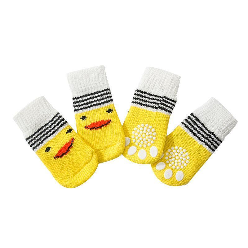 Non Slip Pet Socks for Dogs and Cats Knitted Paw Protector with Grips L Size - Red bear