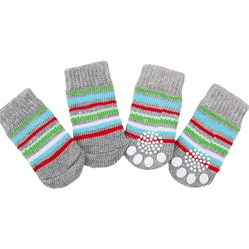 Non Slip Pet Socks for Dogs and Cats Knitted Paw Protector with Grips L Size - Red bear