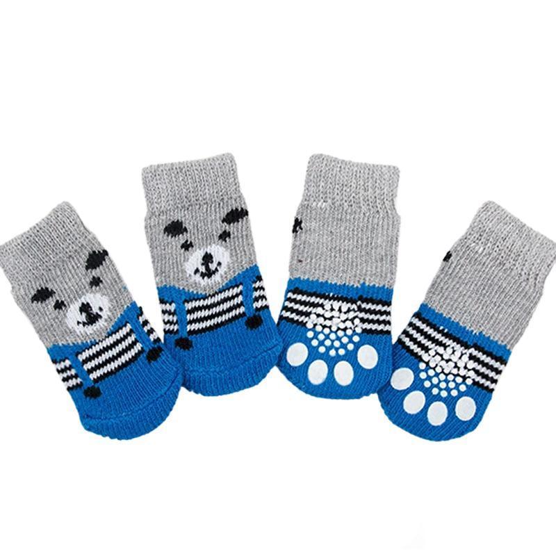 Non Slip Pet Socks for Dogs and Cats Knitted Paw Protector with Grips L Size - Water green ripples