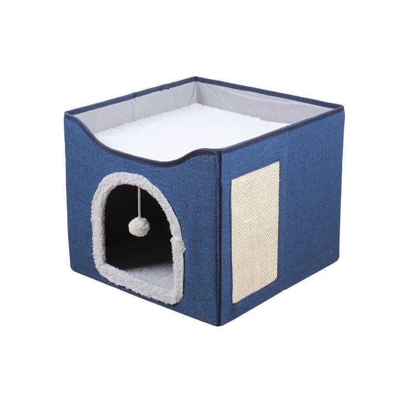 Foldable Pet Cat Calming Bed Hideaway Interactive House Nest Scratching Board - Light Green
