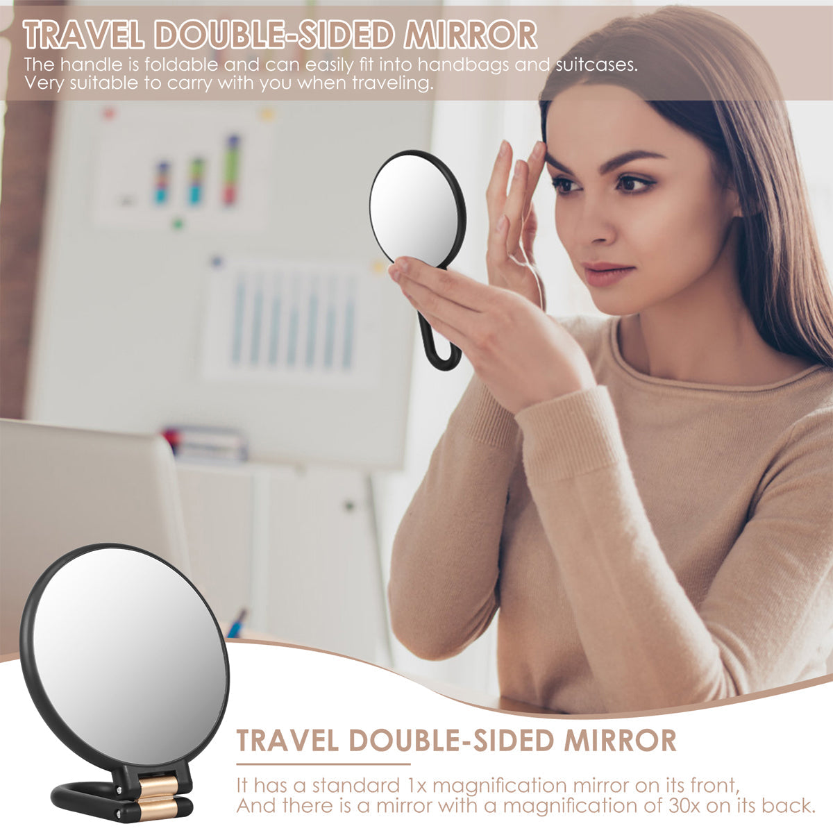 Makeup Mirror Handheld Magnifying Mirror 30X Portable Mirror Compact Travel Tool - White