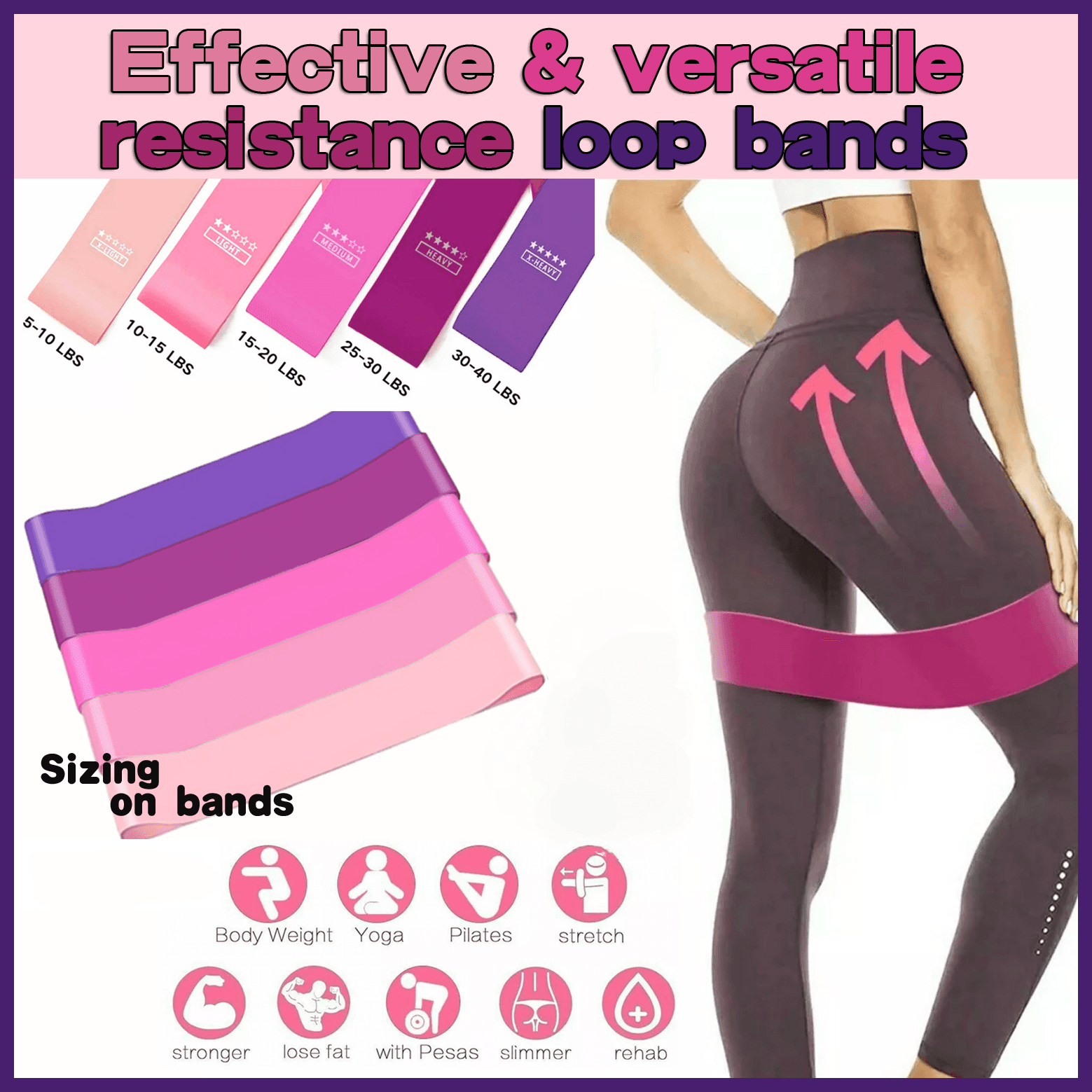 Exercise Resistance Bands Loop Power Strength Training Fitness Yoga Pilates Gym - Purple (600*50*1.1MM)