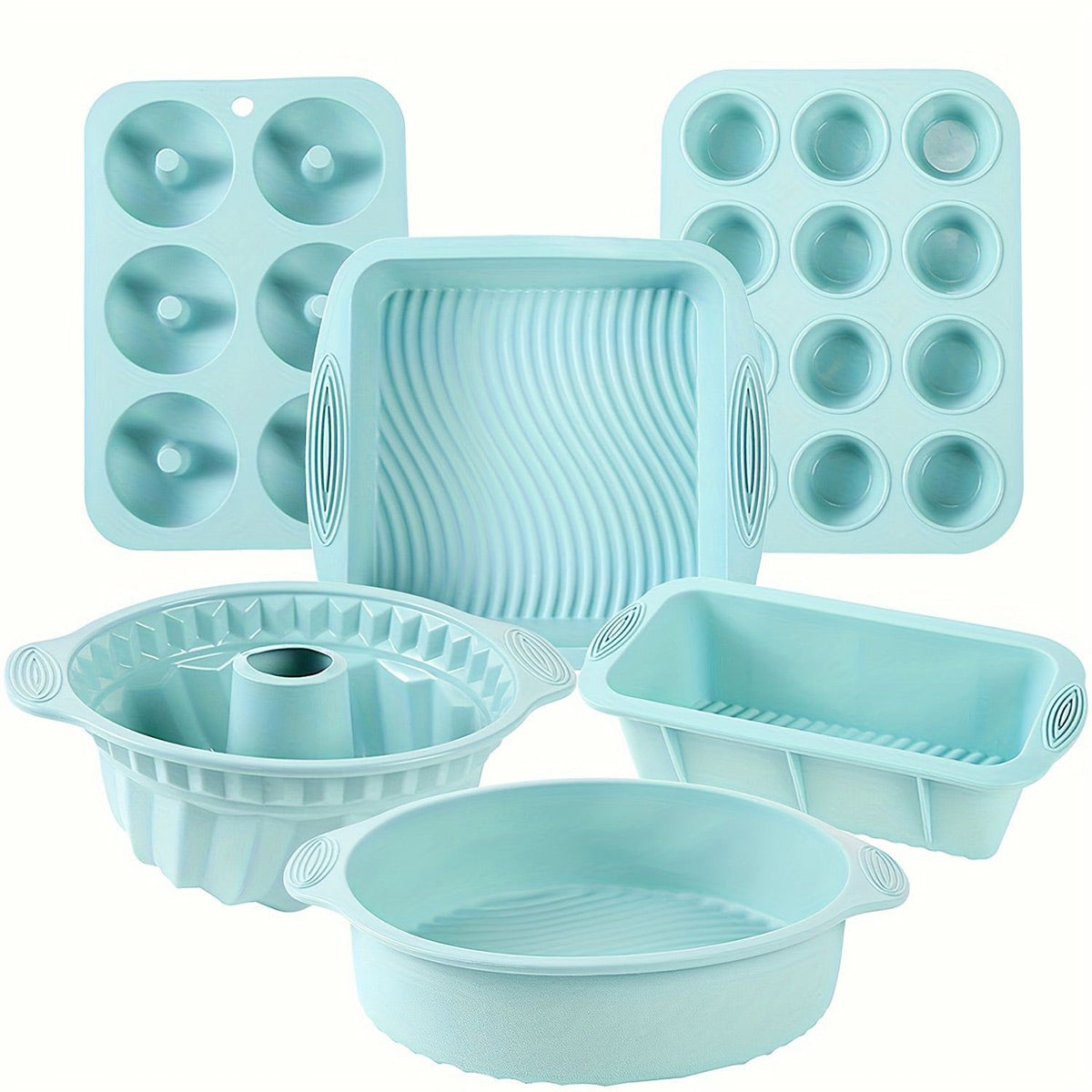 6PCS Silicone Cake Mould Set Baking Pans Nonstick Cupcake Cookie Tools Reusable - Pink