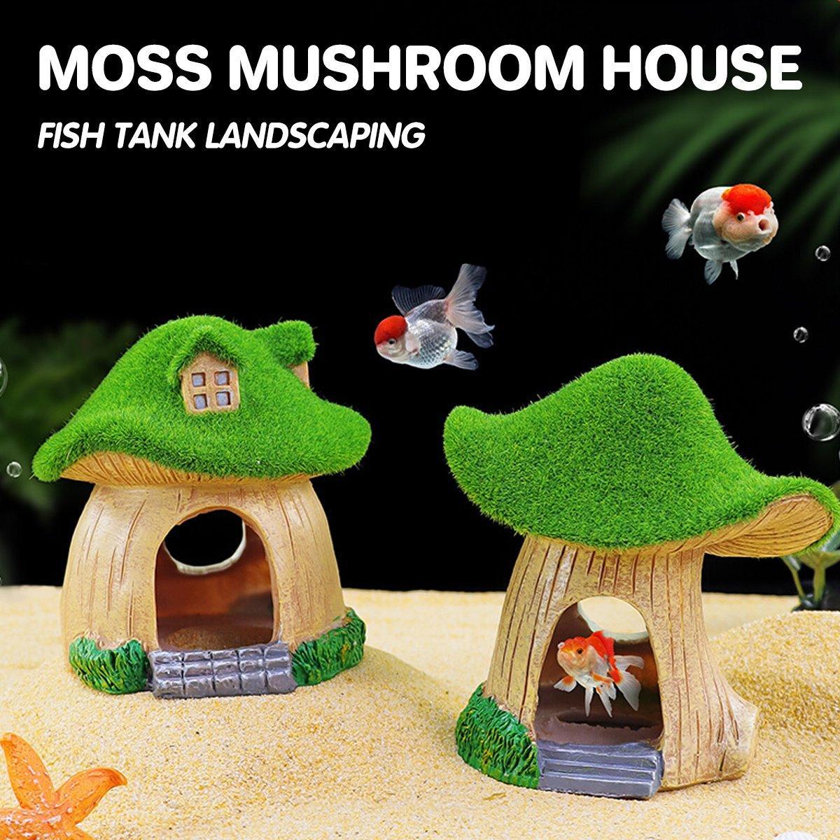 Aquarium Moss Mushroom House Aquascape Crafts Fish Shrimp Hiding Decoration - House With Window