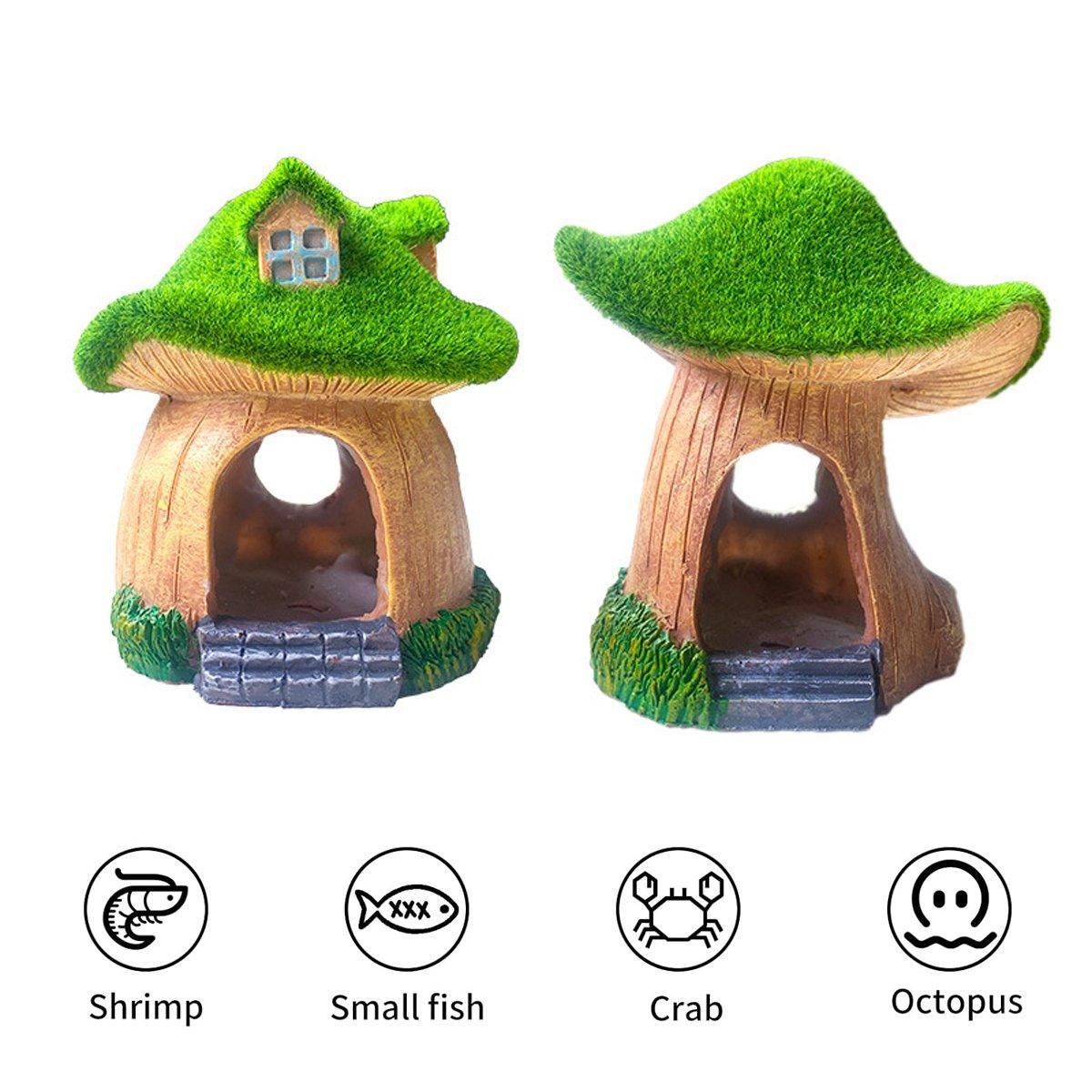 Aquarium Moss Mushroom House Aquascape Crafts Fish Shrimp Hiding Decoration - House With Window