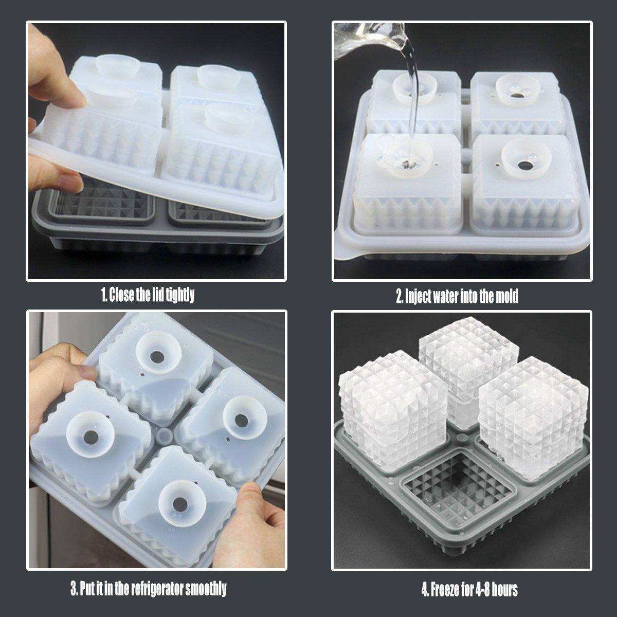 2PCS Silicone Ice Cube Tray Round and Square Ice Ball Maker for Whiskey Cocktails - Black