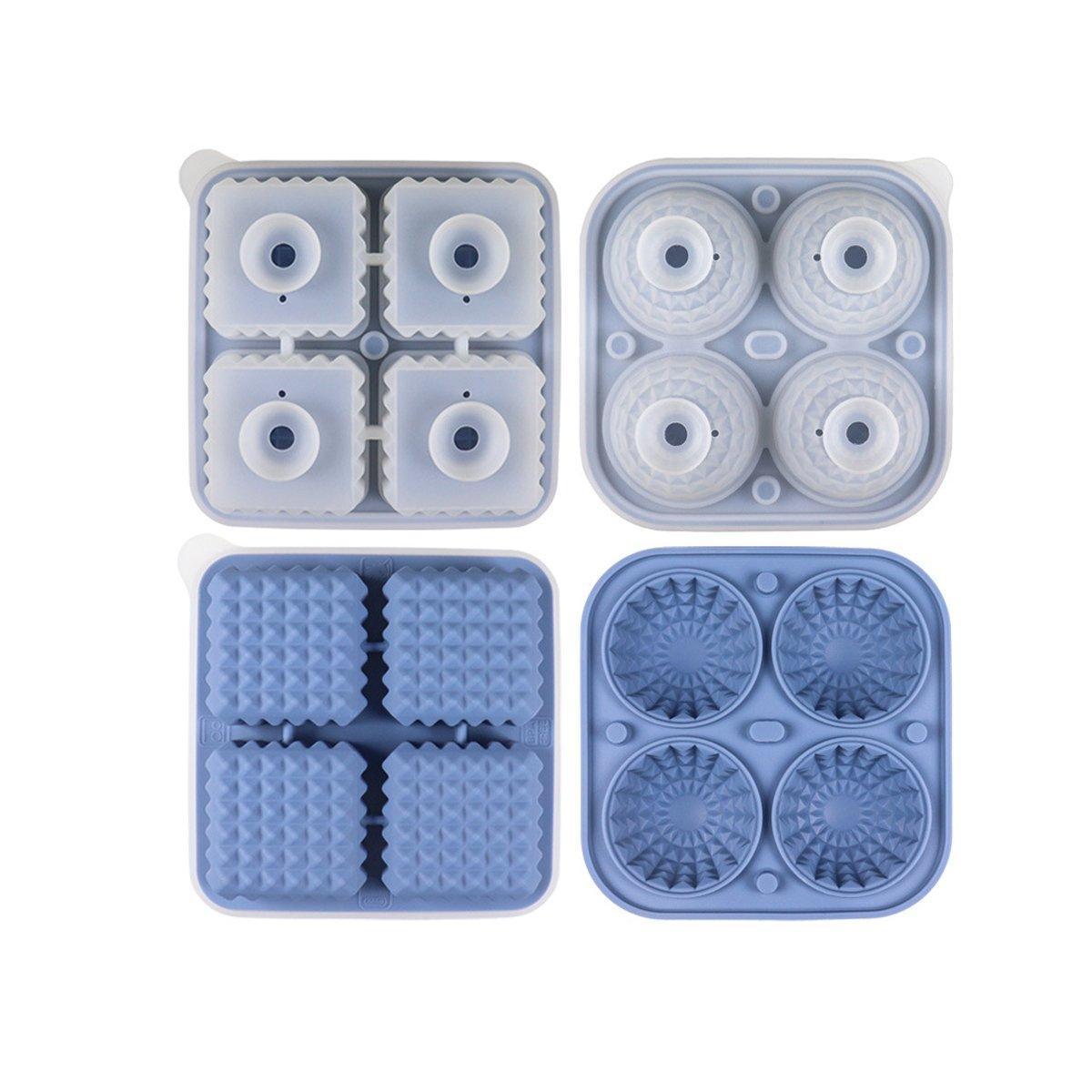 2PCS Silicone Ice Cube Tray Round and Square Ice Ball Maker for Whiskey Cocktails - Grey